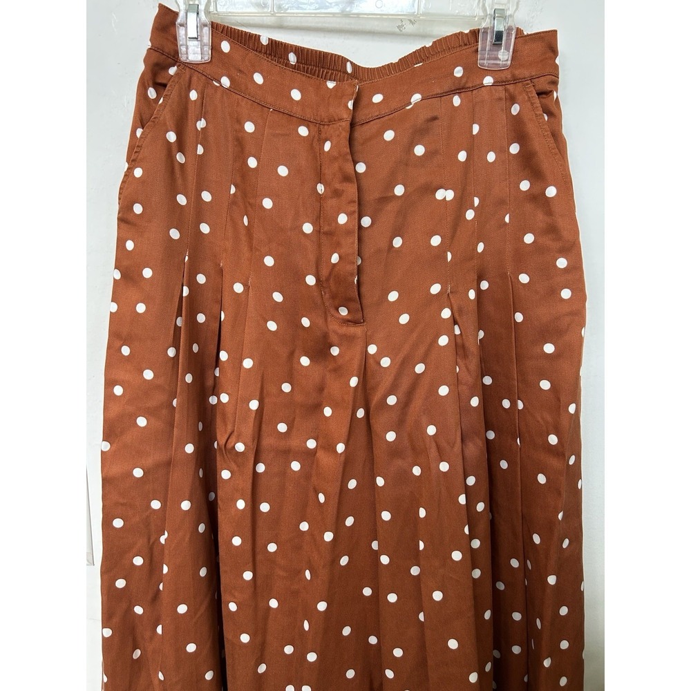 Anthropologie Maeve Pleated Wide Leg Pants Isobel Orange Polka Dot Size M - Picture 3 of 7